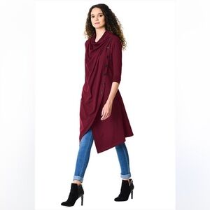 Eshakti Cowl Neck Cotton Knit Asymmetric Wrap Tunic XS
